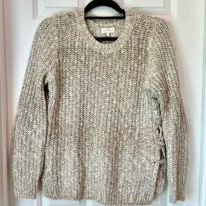 Lucky Brand - Women's Knit Crew‎ Neck Criss Cross Side Sweater - Small - Neutral